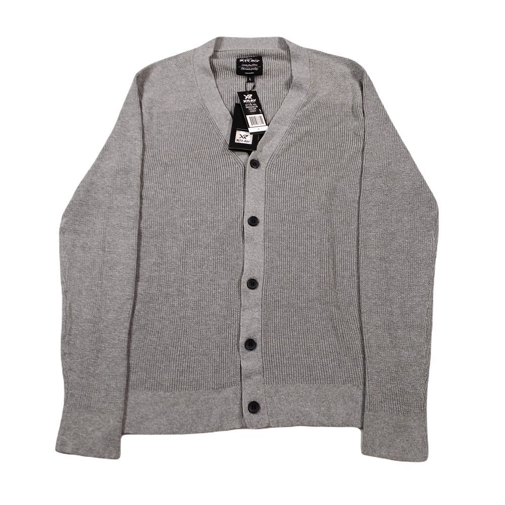 X RAY Cardigan Sweater Mens Large Grey Slim V-Neck‎ Soft Button Down Ribbed NEW